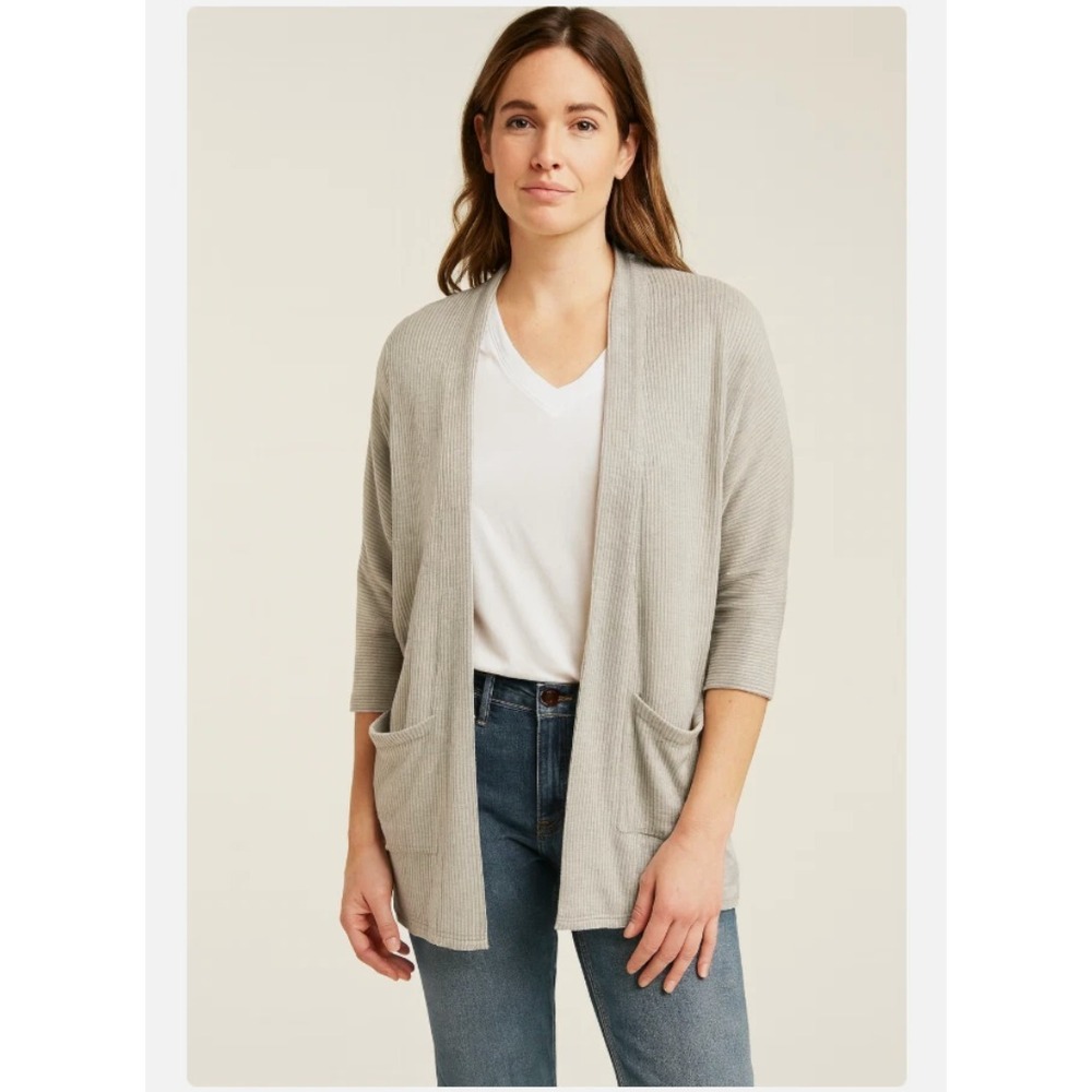 Donni Open Front Cardigan Womens One Size Lightweight Pockets Knit Drape Gray